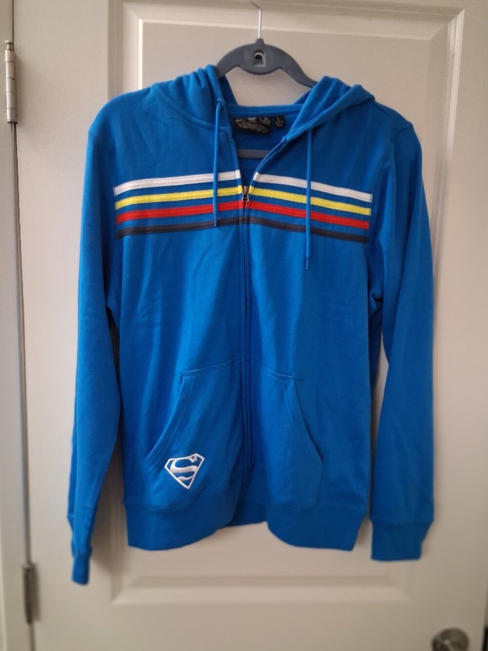 Superman Blue Multi Stripe Full Zip Hoodie  Jacket Large